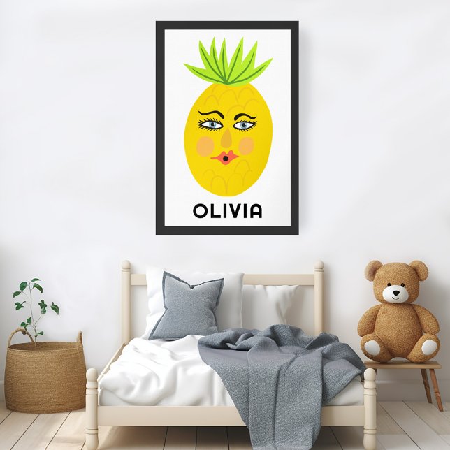 Kvismisk ananas ANPASSNINGSBAR BABY NAMN Art Poster (Whimsical Pineapple CUSTOM BABY NAME Art Poster)