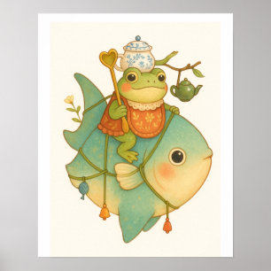 Kvismisk groda som rider en fisk poster