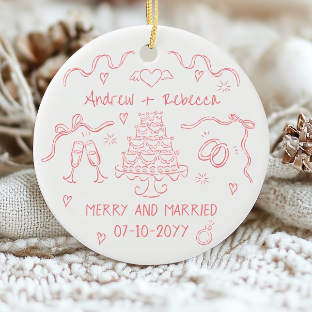 Kvismisk meri och gift handdragen buskdocka julgransprydnad keramik (Skapare uppladdad)