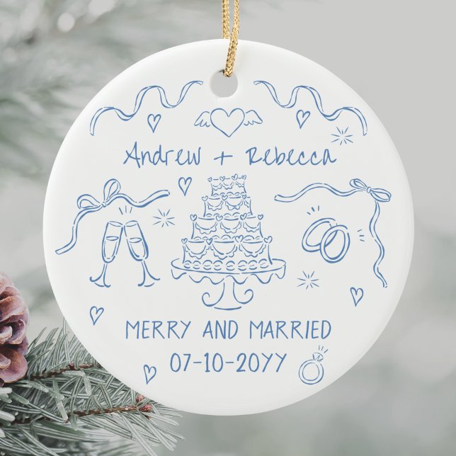 Kvismisk meri och gift handdragen buskdocka julgransprydnad keramik (Skapare uppladdad)