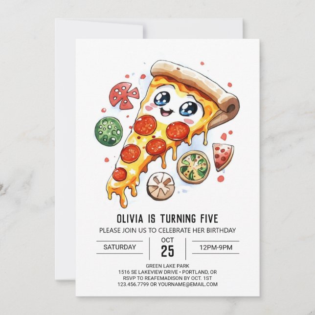 Kvismisk ost Pizza Birthday Inbjudningar (Framsida)