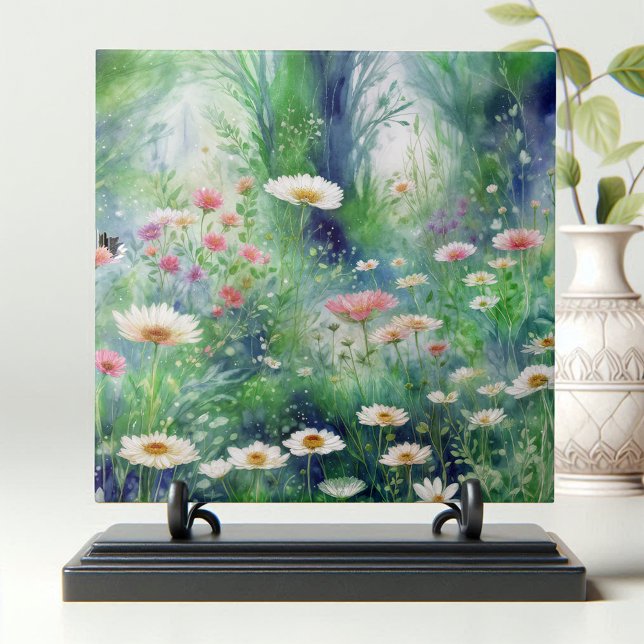 Kvismisk Wildblomsfärgad vattenfärgsgrafik Kakelplatta (Skapare uppladdad)