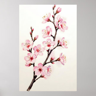 Kvist av körsbärsblomning i akvarell poster