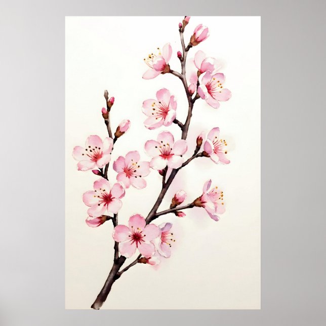 Kvist av körsbärsblomning i akvarell poster (Framsidan)