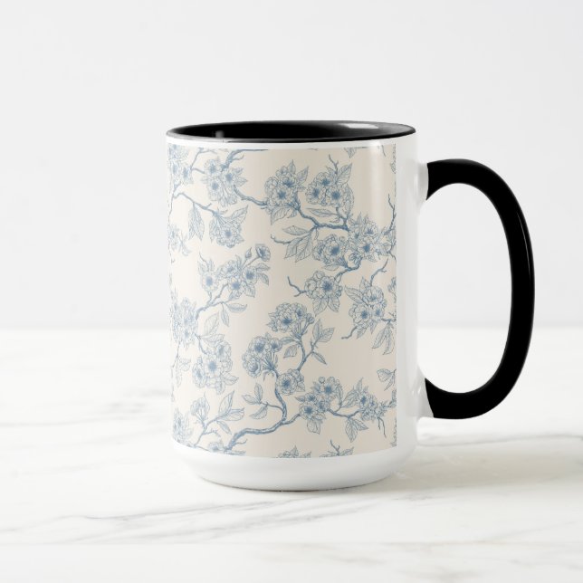 Kvistar av körsbärsblom i blått och offwhite mugg (Höger)