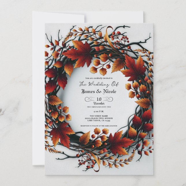 Kvistar & blad Elegant höstblomma Höstbröllop Inbjudningar (Framsida)