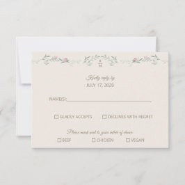 Kvit rosa lövverk Monogram RSVP-svarskort OSA Kort
