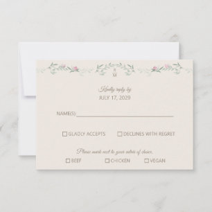 Kvit rosa lövverk Monogram RSVP-svarskort OSA Kort