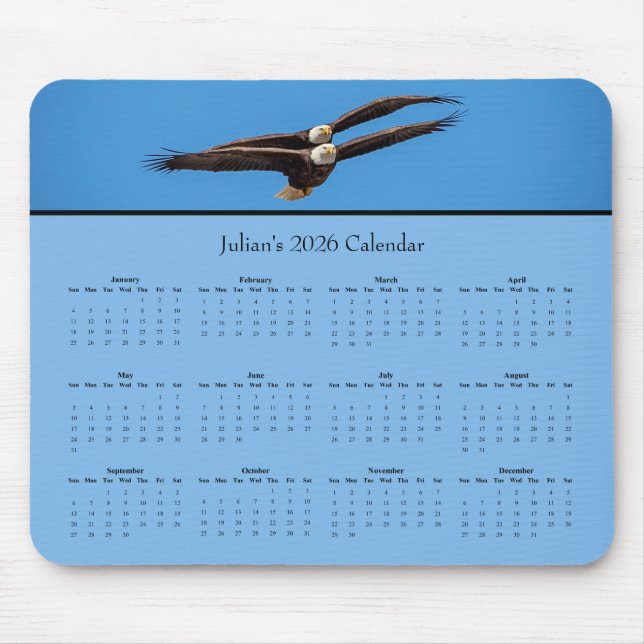 Kvitihådat örn: Anpassa heldig kalender för 2026 Musmatta (Framsidan)
