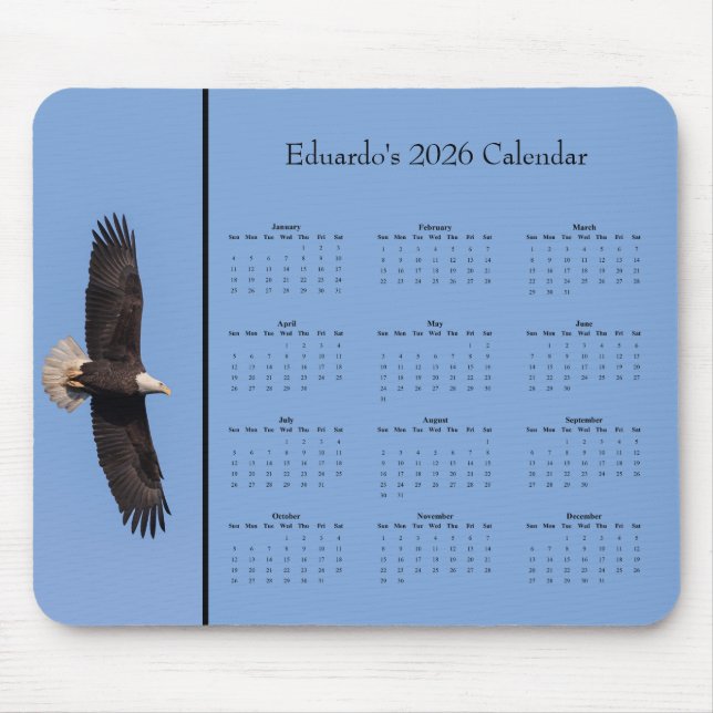 Kvitihålad Örn: Anpassa heldig kalender för 2026 Musmatta (Framsidan)