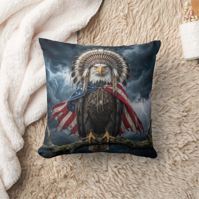 Kvitörn med amerikansk flagg-kappa och huvudbonad kudde (Filt)