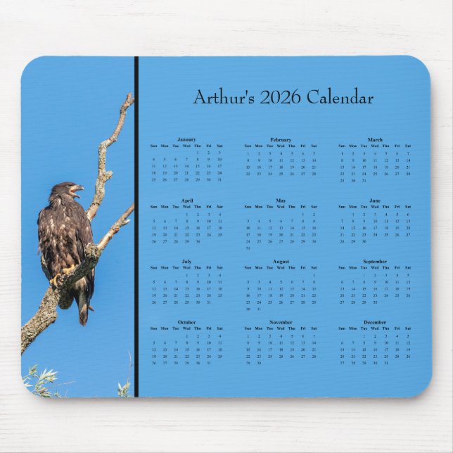 Kvitörnad Örn: Anpassa heldig kalender för 2026 Musmatta (Framsidan)