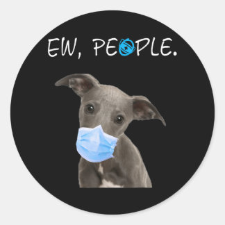 Kvitta Hund Ew People-Hund som visar en Ansikte-ma Runt Klistermärke