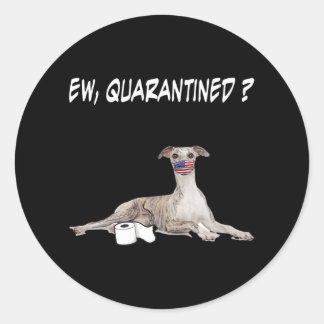 Kvitton Hund Ew Quarantated Hund Wearing A Ansikte Runt Klistermärke
