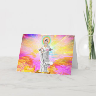 Kwan Yin gudinnan av medkänsla med rosor Kort