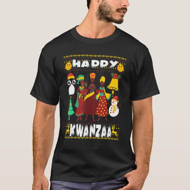 Kwanza Principles Candles Black African Diaspora T Shirt (Framsida)