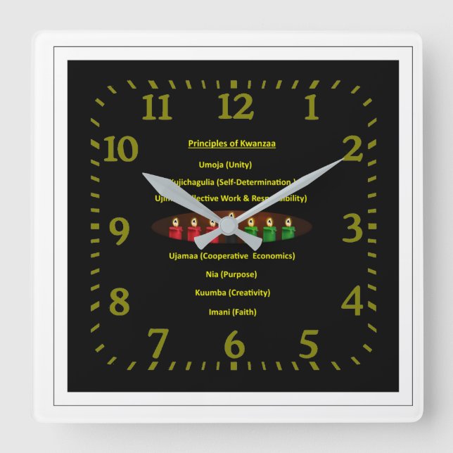 Kwanza Principles Square Wall Clock 23 Fyrkantig Klocka (Framsida)