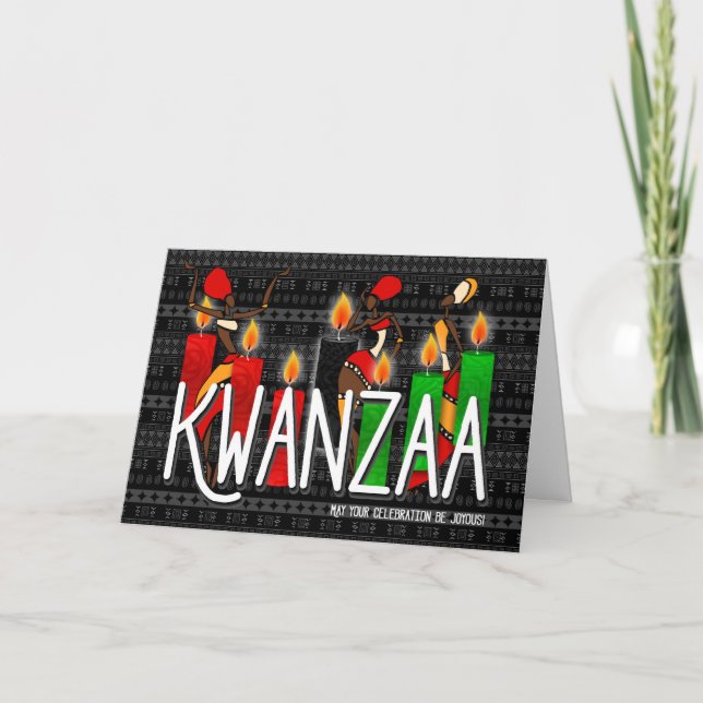 Kwanzaa African American Dancers Kinara Candles Helgkort (Framsida)