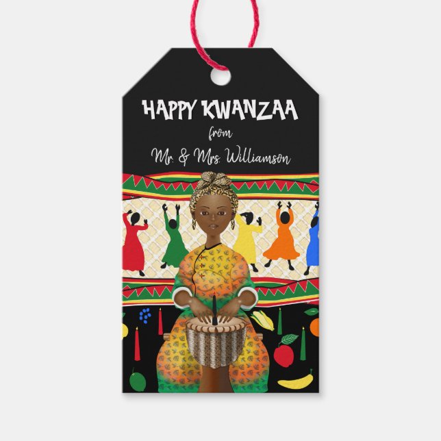 Kwanzaa afrikansk amerikansk Helgdag Presentetikett (Framsidan)