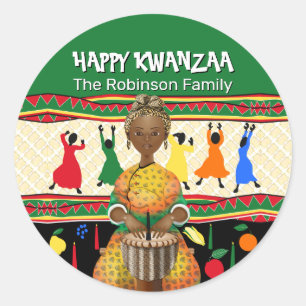 Kwanzaa afrikansk amerikansk Helgdag Runt Klistermärke