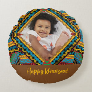 Kwanzaa Anpassningsbar Färgad Diamond Patter Rund Kudde