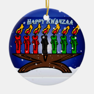 Kwanzaa Candle Kinara med Snö och Hälsning Julgransprydnad Keramik