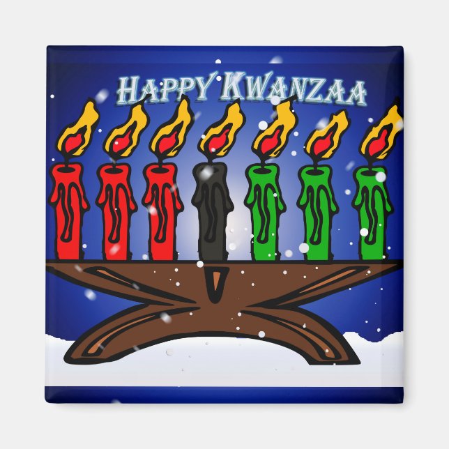 Kwanzaa Candle Kinara med Snö och Hälsning Magnet (Framsidan)