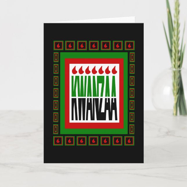 Kwanzaa delad med 7 lågor & dekorativ ram helgkort (Framsida)