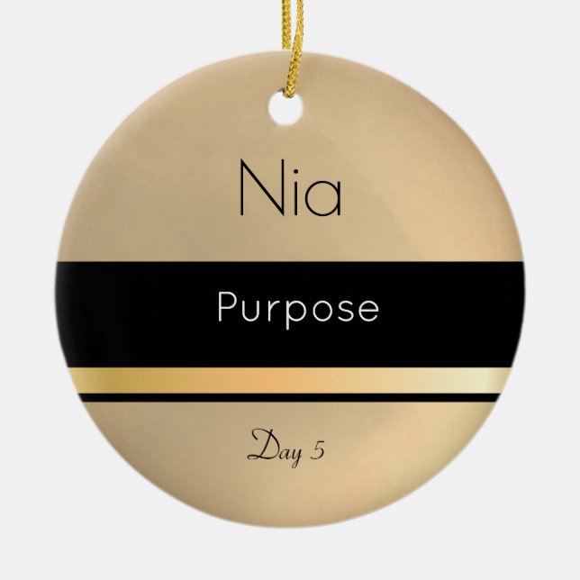 Kwanzaa Nia Guld Svartvit dag 5 Julgransprydnad Keramik (Framsidan)