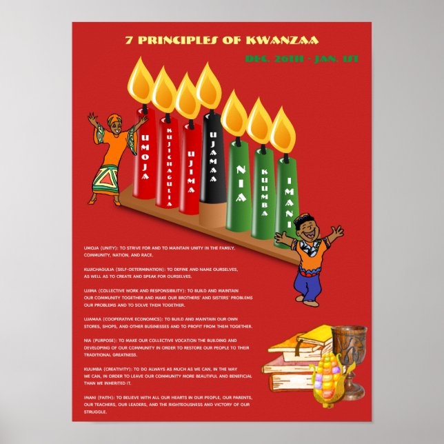 KWANZAA Poster 7 principer, symboler (Framsidan)