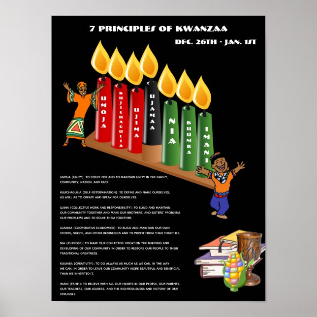 KWANZAA Poster 7 principer, symboler (Framsidan)