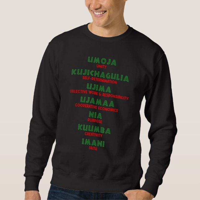 Kwanzaa Principles Green and Red Font Lång Ärmad Tröja (Framsida)