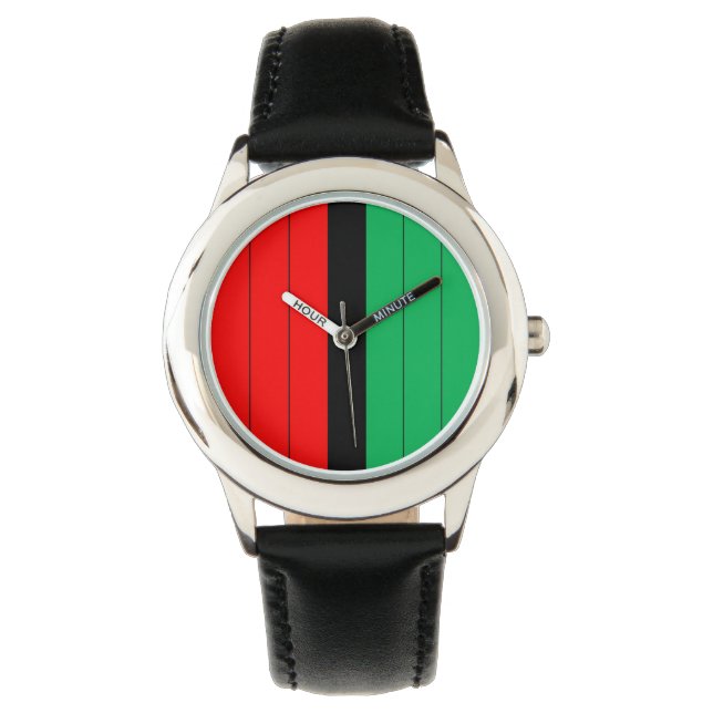 Kwanzaa Red Black Grönt Kinara Stripe Mönster Armbandsur (Framsida)