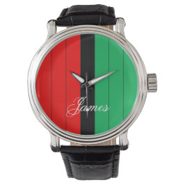 Kwanzaa Red Black Grönt Kinara Stripe Mönster Armbandsur