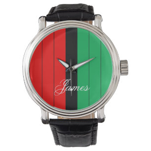 Kwanzaa Red Black Grönt Kinara Stripe Mönster Armbandsur