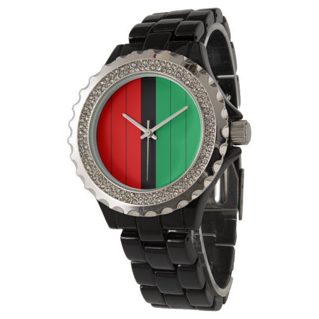 Kwanzaa Red Black Grönt Kinara Stripe Mönster Armbandsur (Vinklad)
