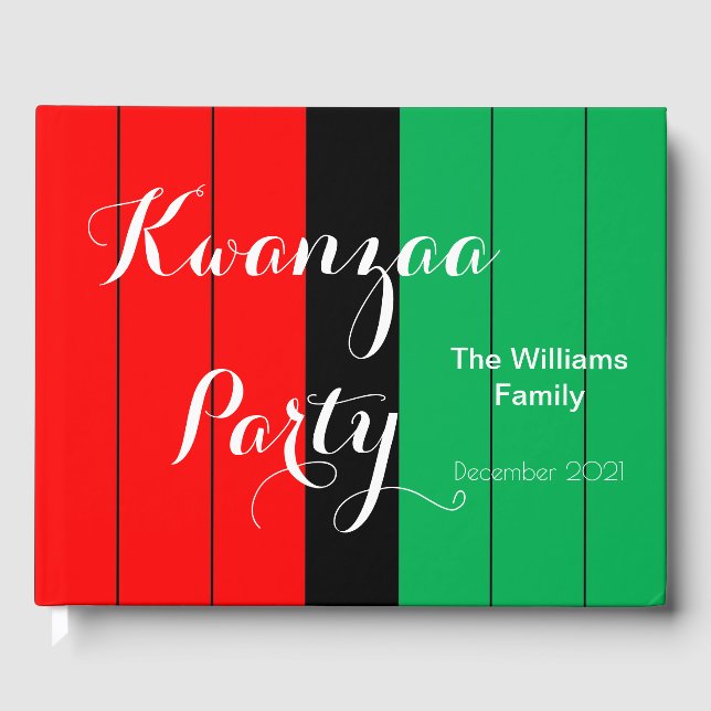 Kwanzaa Red Black Grönt Kinara Stripe Mönster Gästböcker (Framsida)