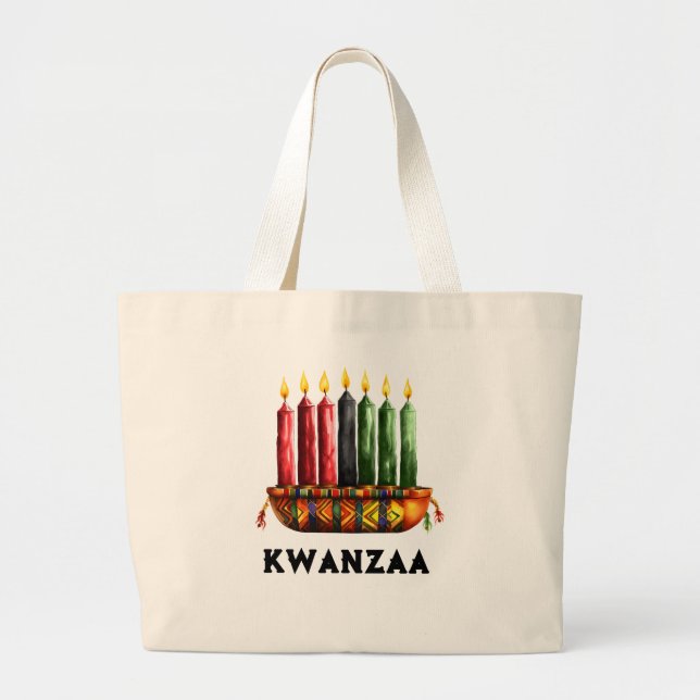 Kwanzaa Seven Candle Tote Bag Jumbo Tygkasse (Framsidan)