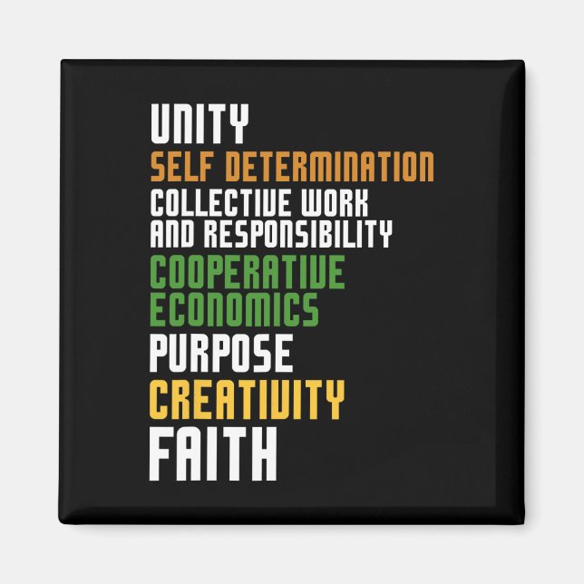 Kwanzaa sju principer Enity Self Determination Magnet (Framsidan)