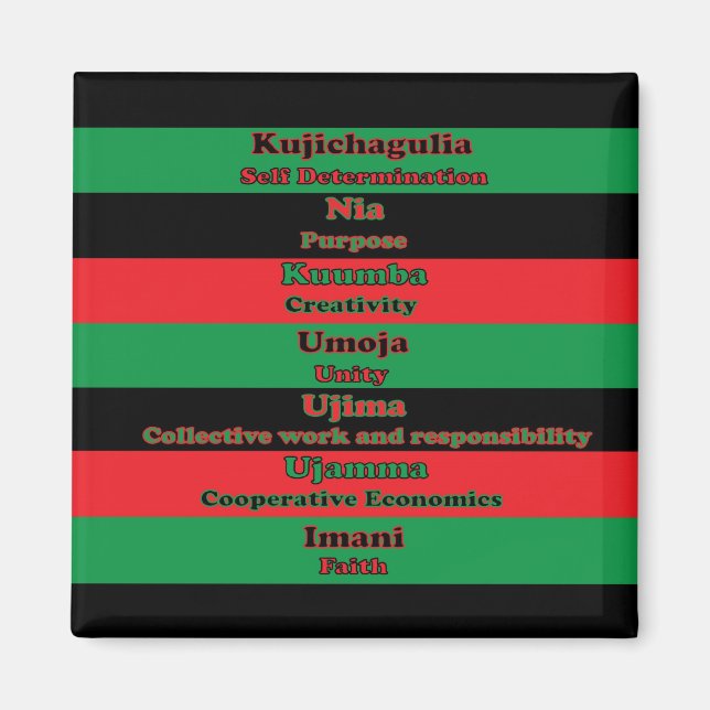 Kwanzaa sju principer Grönt Red Black Magnet (Framsidan)