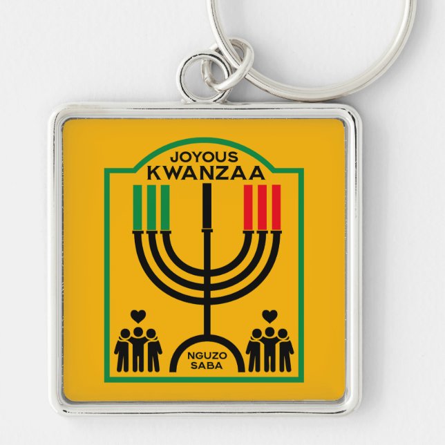 Kwanzaa Umoja Fyrkantig Silverfärgad Nyckelring (Framsidan)