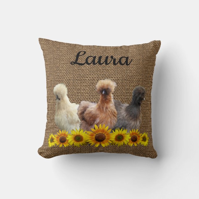 Kyckla ditt namn Silkie Sunblommlap Kudde (Framsida)