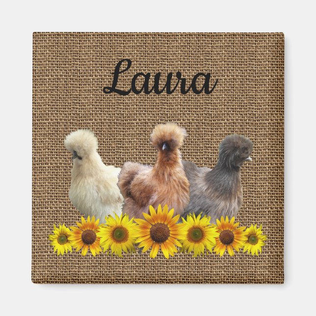 Kyckla ditt namn Silkie Sunblommlap Magnet (Framsidan)