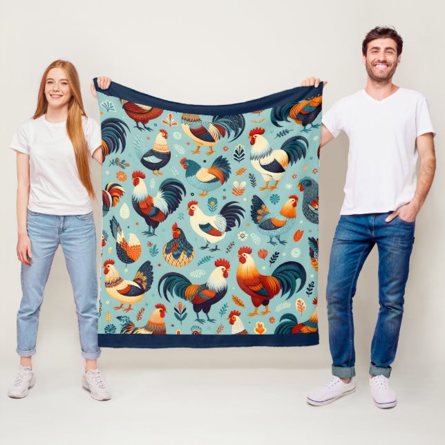 Kyckleri- och Tupp-design Fleecefilt (På plats)