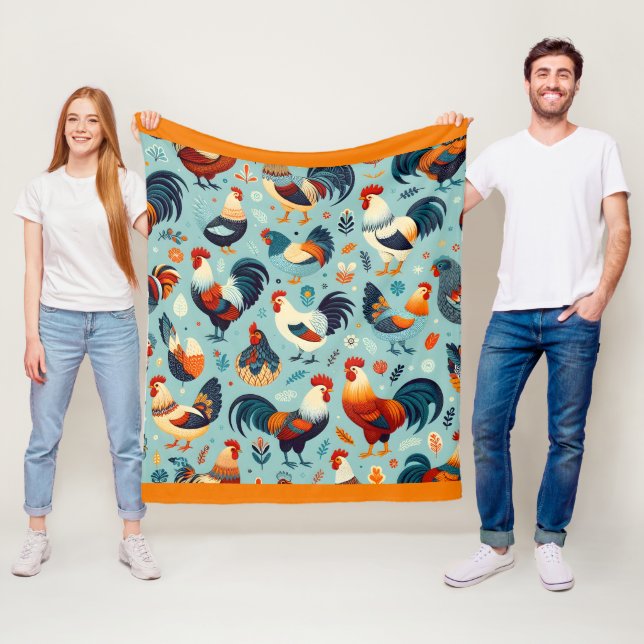 Kyckleri- och Tupp-design Fleecefilt (På plats)