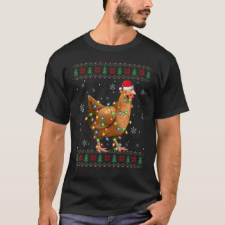Kyckling Älskare Xmas Ljus Santa Ful Kyckling Chri T Shirt