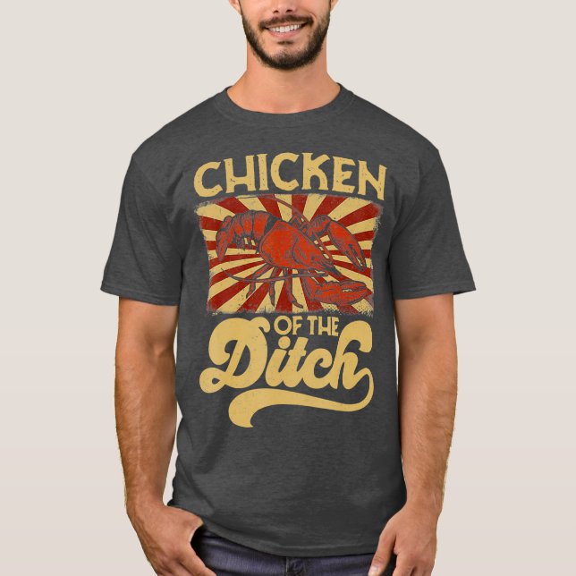 Kyckling av Ditch Crayfish Party Retro 70-talet T Shirt (Framsida)