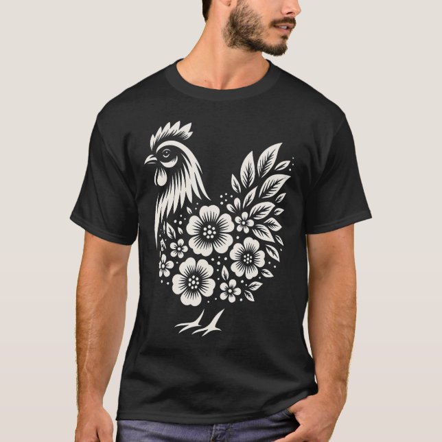 Kyckling Blomster Älskande Flickor Mamma Söt Bondg T Shirt (Framsida)