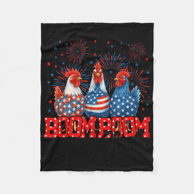 Kyckling Boom Boom Rolig Patriotisk Chicka 4:e Jul Fleecefilt (Framsidan)