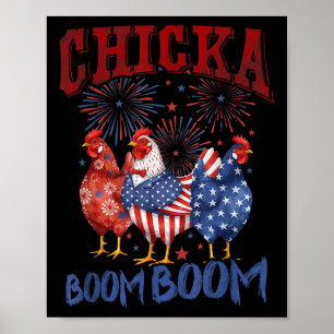 Kyckling Boom Boom Rolig Patriotisk Chicka 4:e Jul Poster
